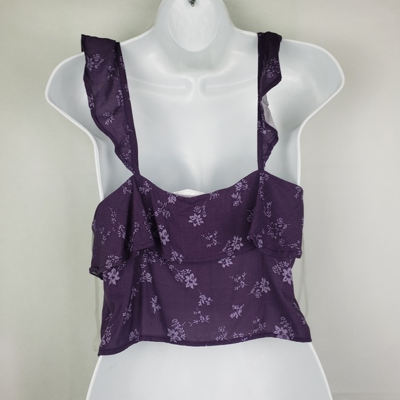 Tillys Co Crop Top Floral Pattern Purple Ruffle - Picture 8 of 8